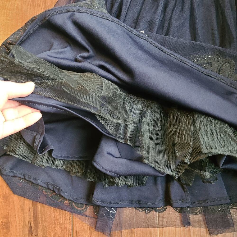 Blondie Nites by Stacy Skylar Dress Size 1 Fit and Flare Deep V Blue Black Tulle - Picture 6 of 10